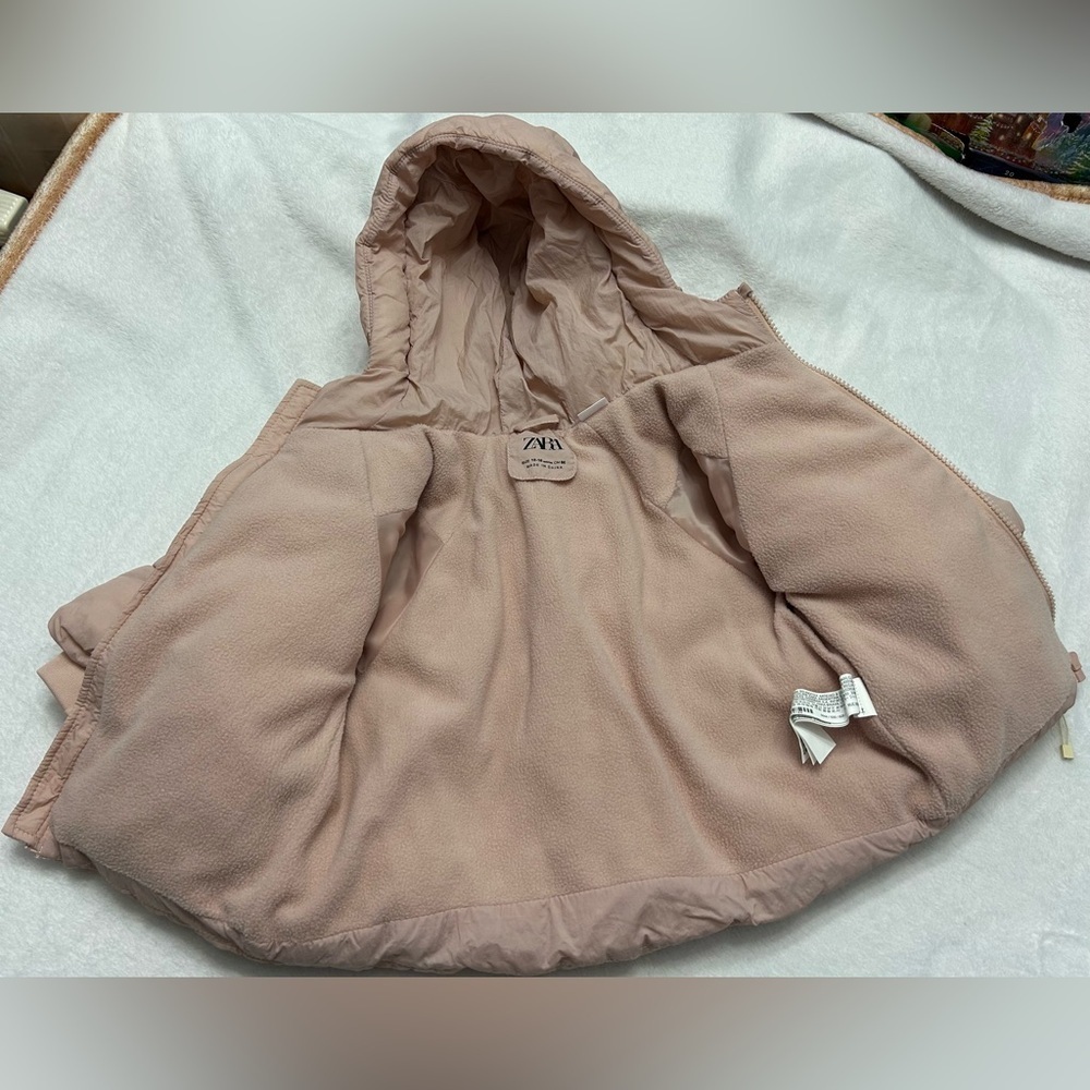Zara Baby Sz 12-18 month Soft Pink Winter Zip Up Puffer Jacket Coat with hood - Picture 8 of 8